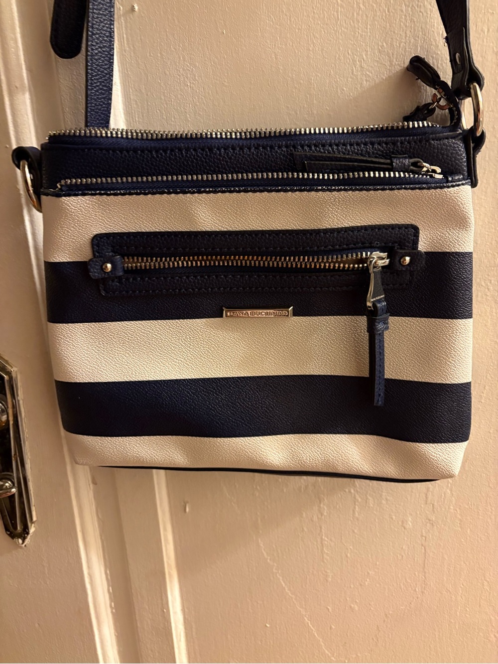 Dana Buchman Navy & White Striped Crossbody Purse